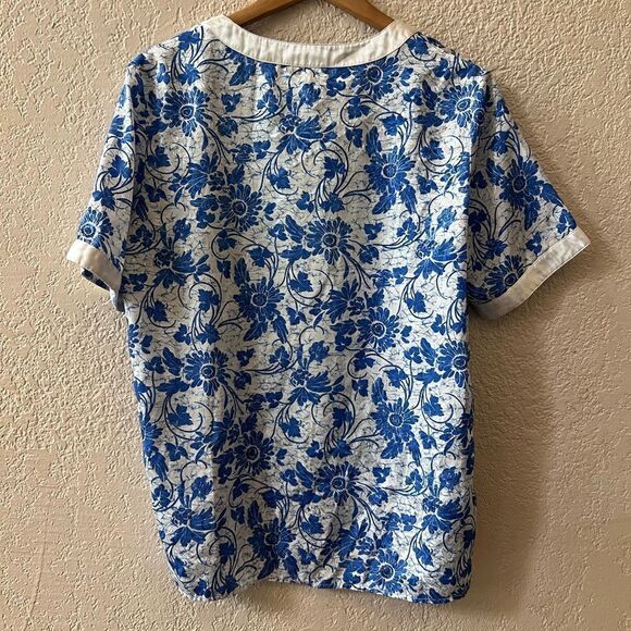 Victoria’s Secret Gold Label Pajama Top Sz S-M Blue White Floral Print Vintage - Picture 3 of 9